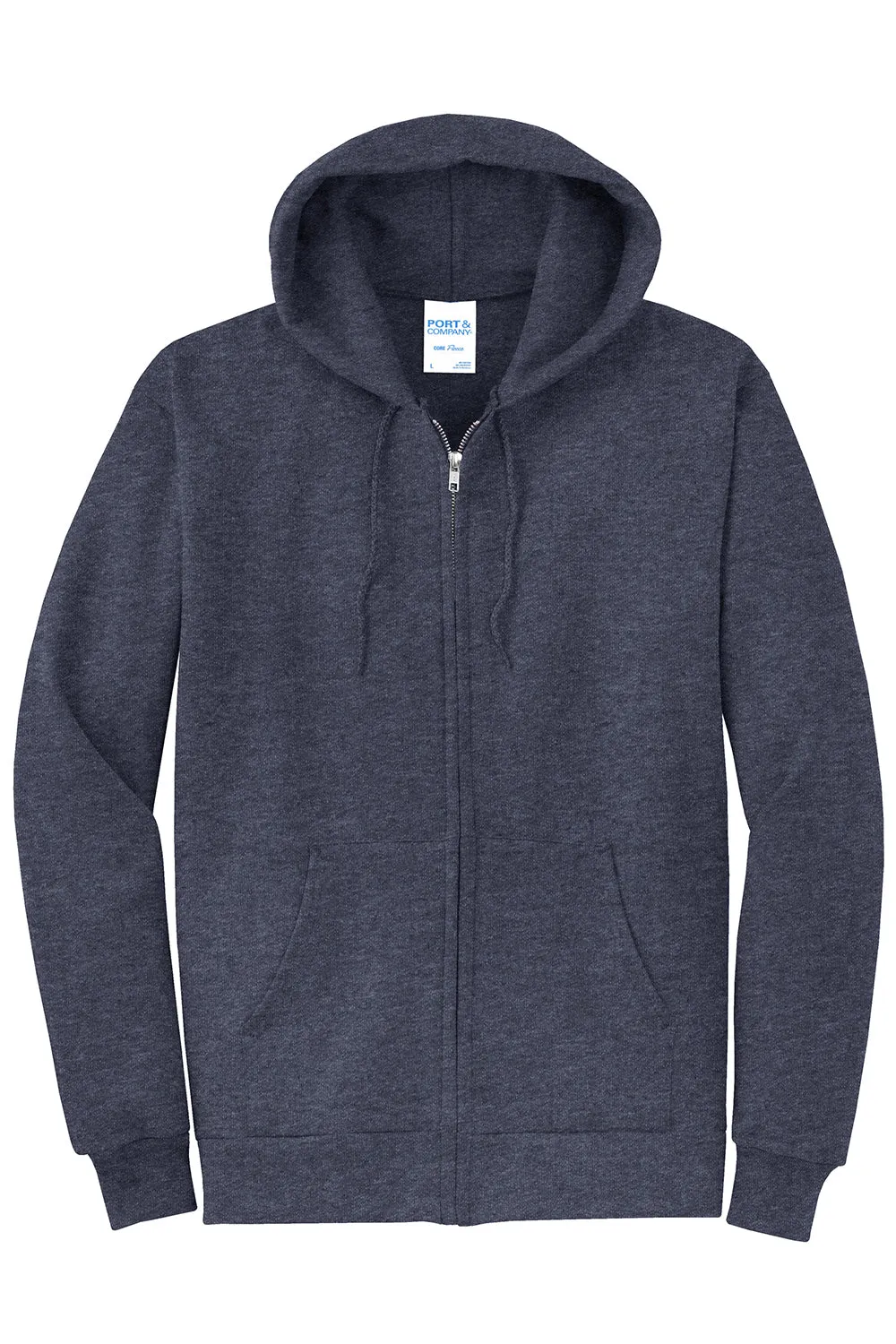 Port & Company Sweat à capuche homme en polaire résistante aux pilules avec fermeture éclair complète et poches - Bleu marine chiné