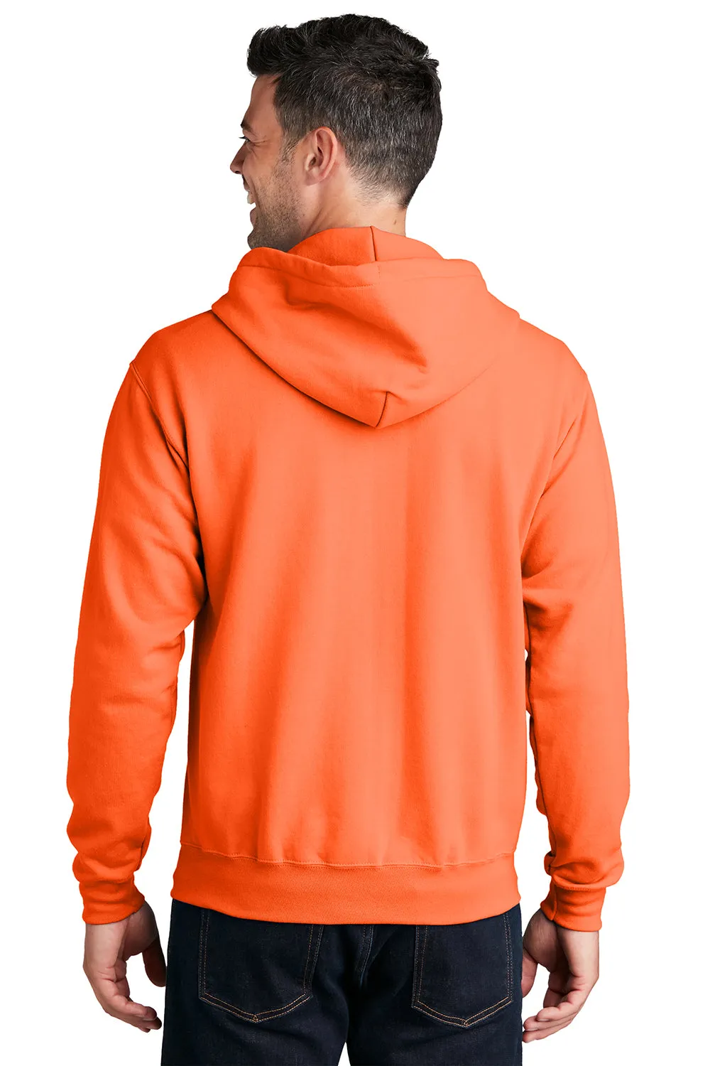Port & Company Sweat à capuche homme résistant aux pilules avec fermeture éclair complète et poches - Orange néon
