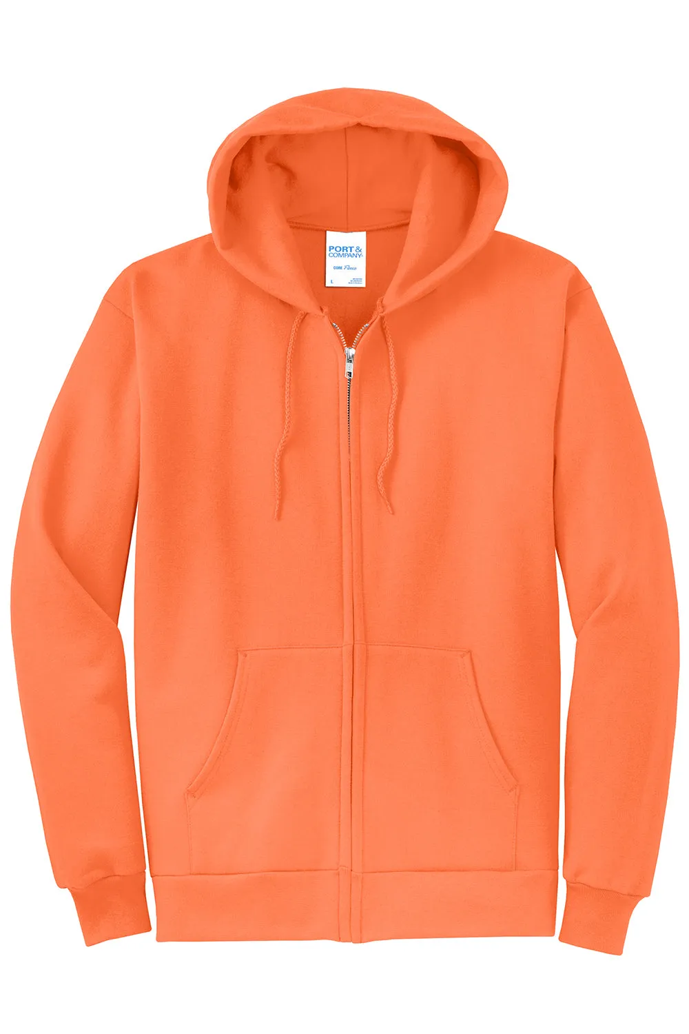 Port & Company Sweat à capuche homme résistant aux pilules avec fermeture éclair complète et poches - Orange néon