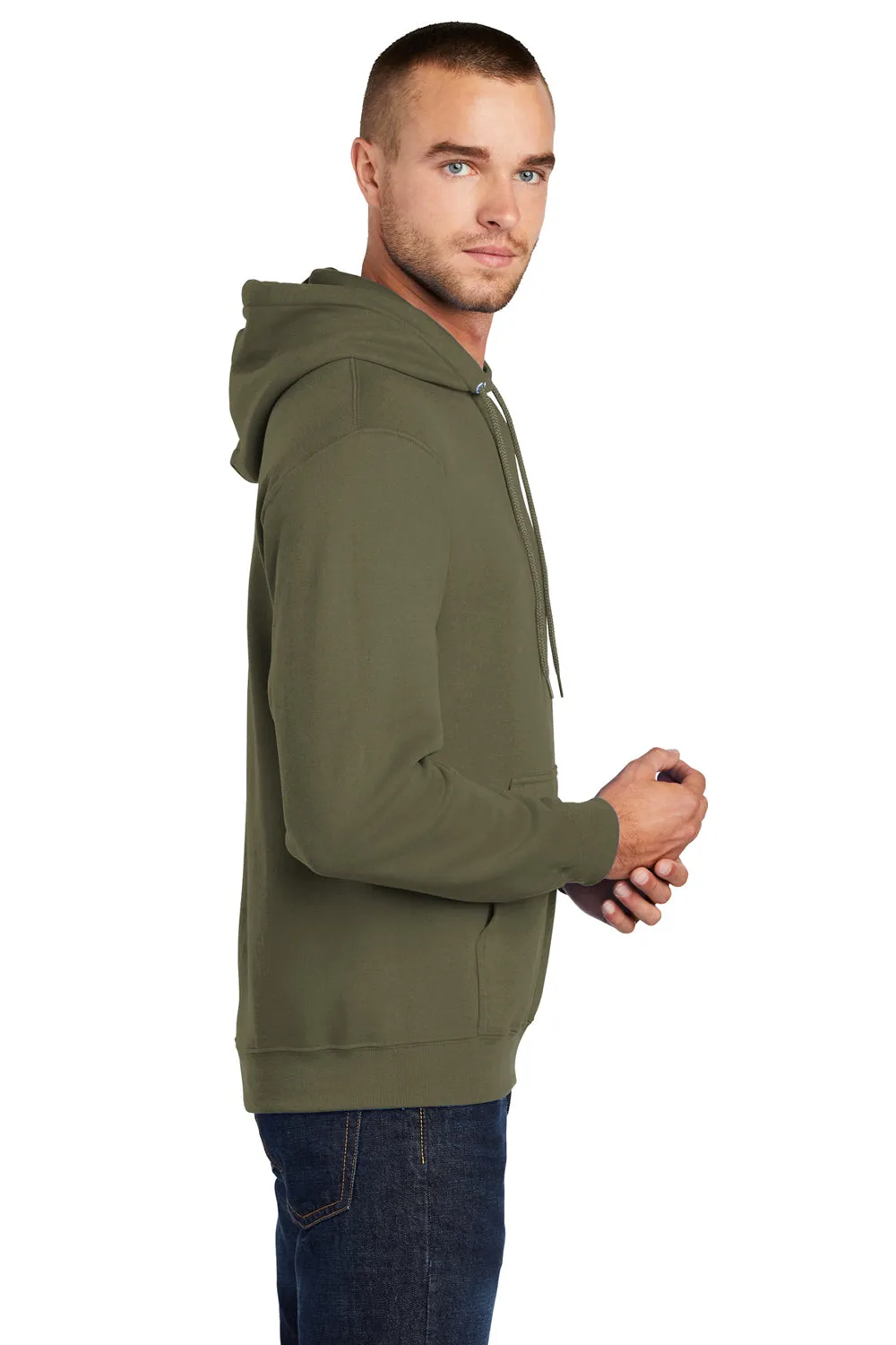 Port & Company Sweat à capuche pour hommes en polaire résistante aux pilules avec poche kangourou - Vert kaki