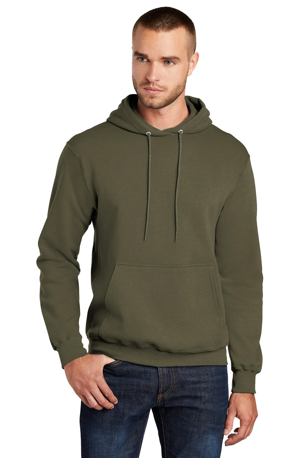Port & Company Sweat à capuche pour hommes en polaire résistante aux pilules avec poche kangourou - Vert kaki
