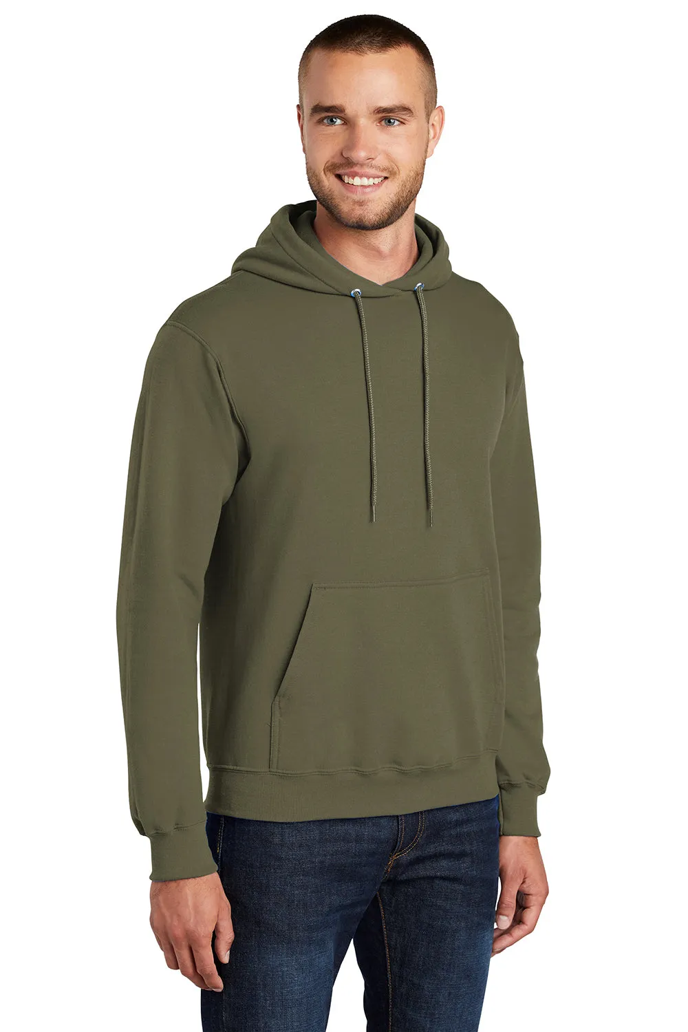 Port & Company Sweat à capuche pour hommes en polaire résistante aux pilules avec poche kangourou - Vert kaki