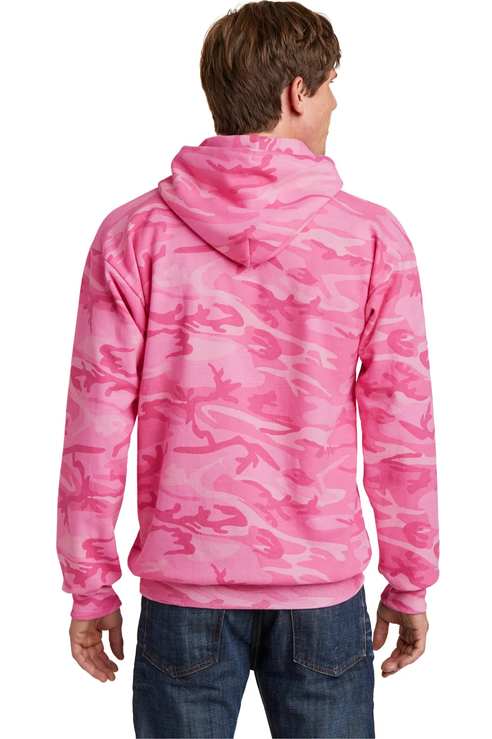 Port & Company Sweat à capuche pour hommes en polaire résistante aux pilules avec poche kangourou - Camouflage rose