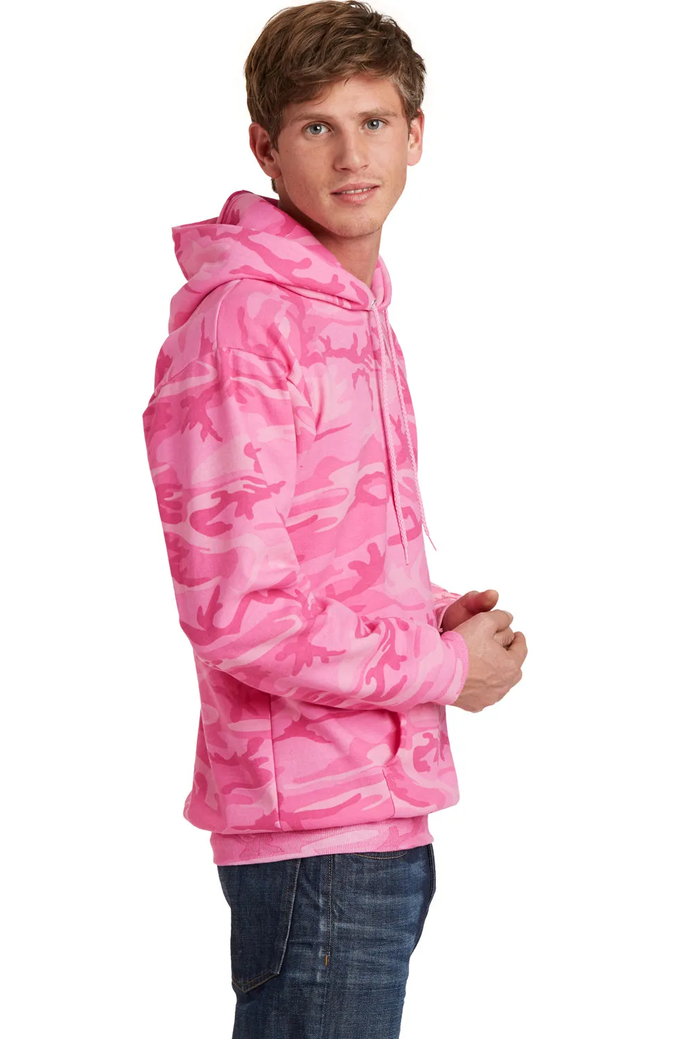 Port & Company Sweat à capuche pour hommes en polaire résistante aux pilules avec poche kangourou - Camouflage rose