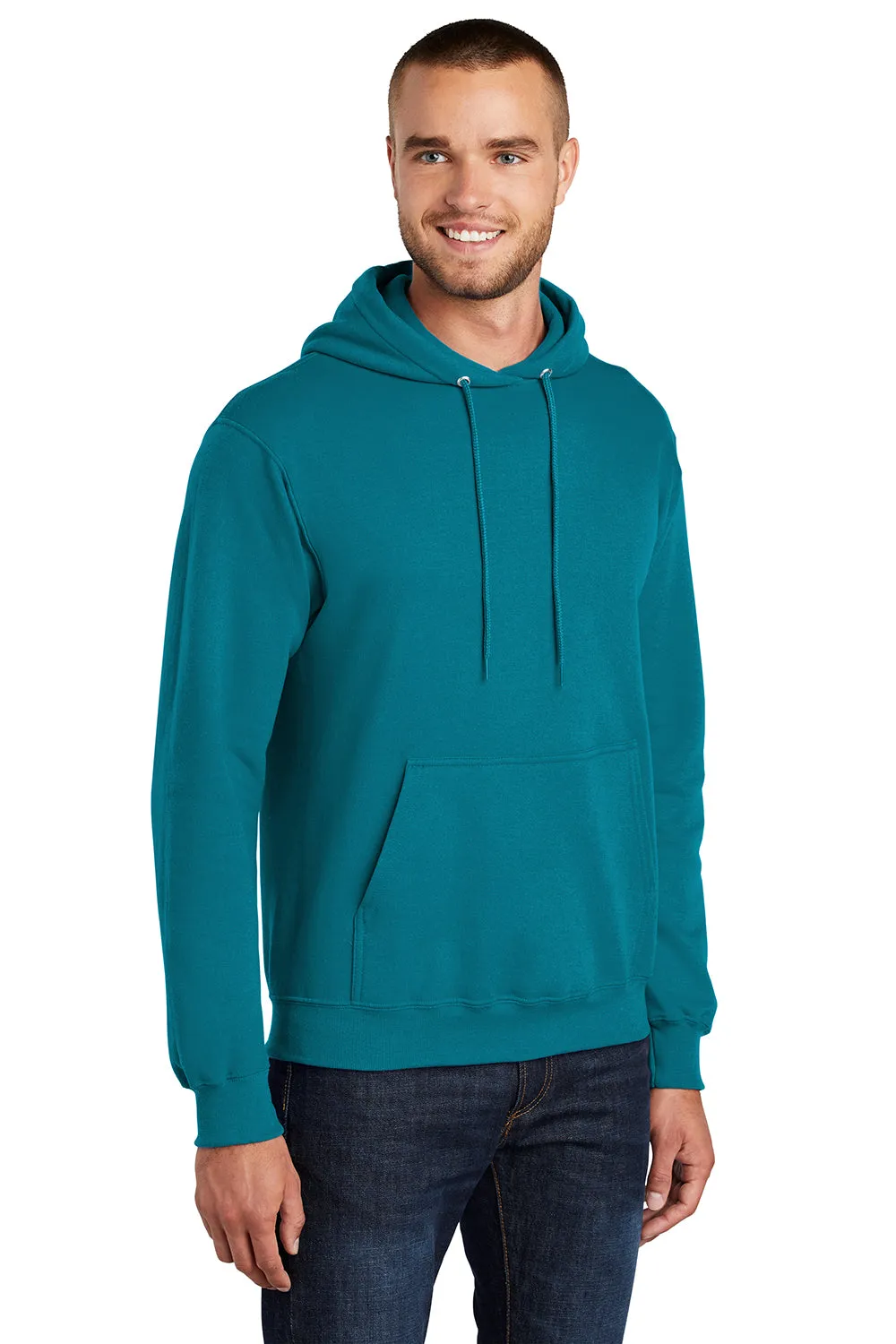 Port & Company Sweat-shirt à capuche pour hommes en polaire résistante aux pilules avec poche kangourou - Vert sarcelle