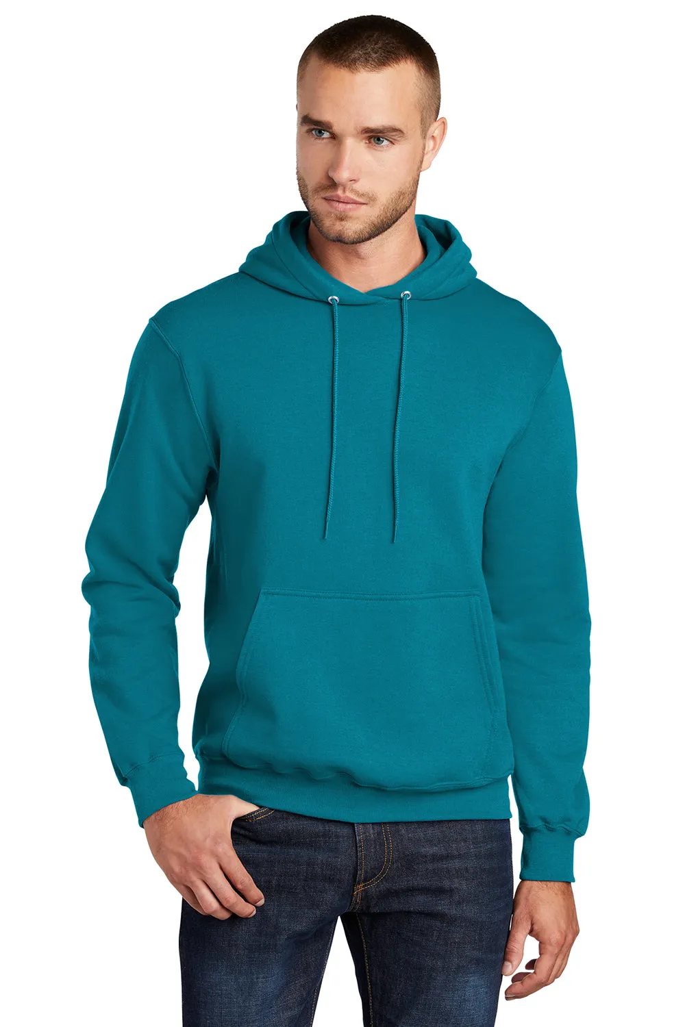 Port & Company Sweat-shirt à capuche pour hommes en polaire résistante aux pilules avec poche kangourou - Vert sarcelle