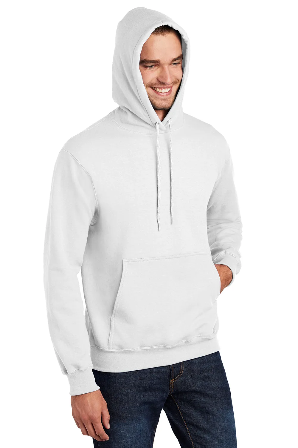 Port & Company Sweat à capuche pour hommes en polaire anti-pilules avec poche kangourou - Blanc