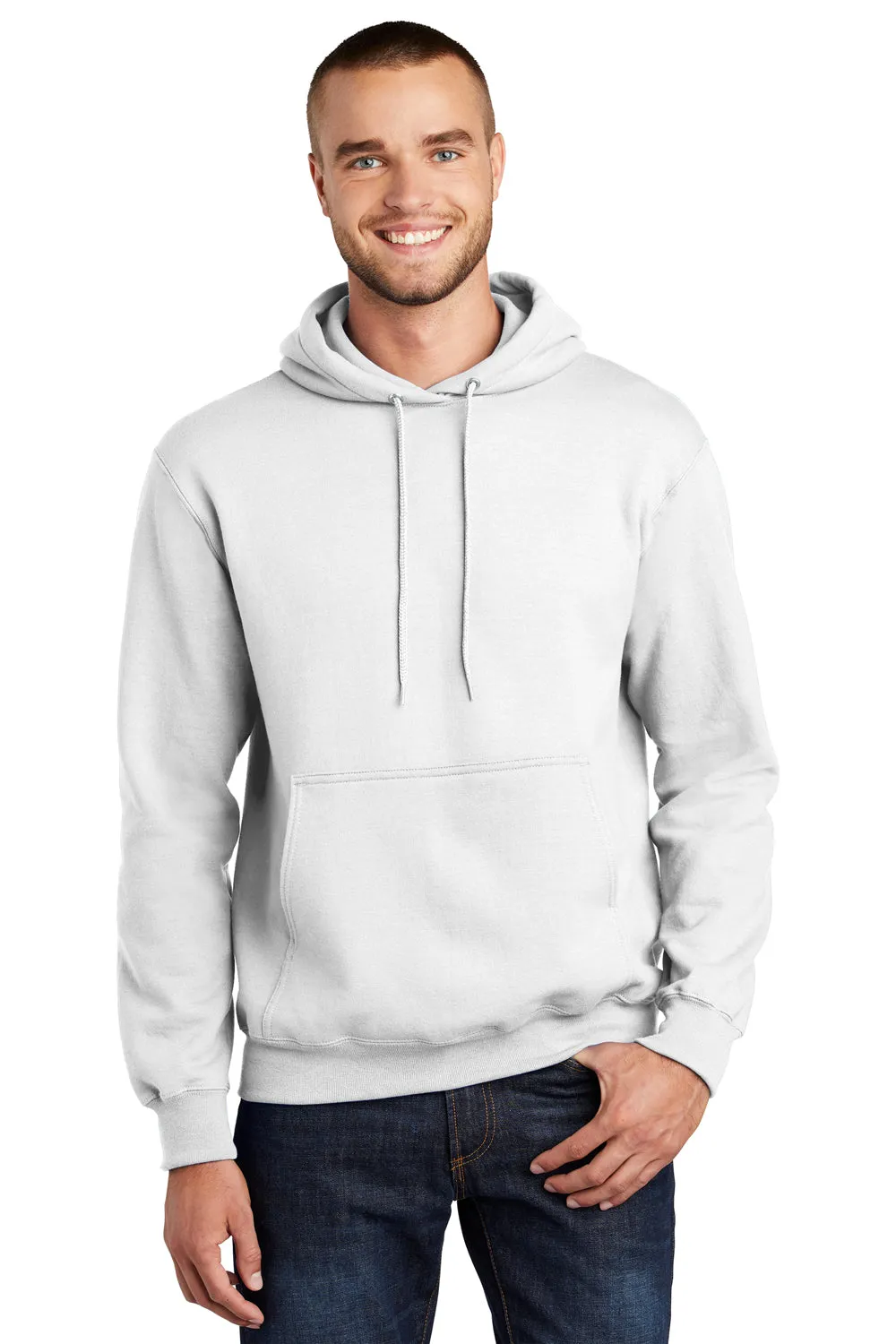 Port & Company Sweat à capuche pour hommes en polaire anti-pilules avec poche kangourou - Blanc
