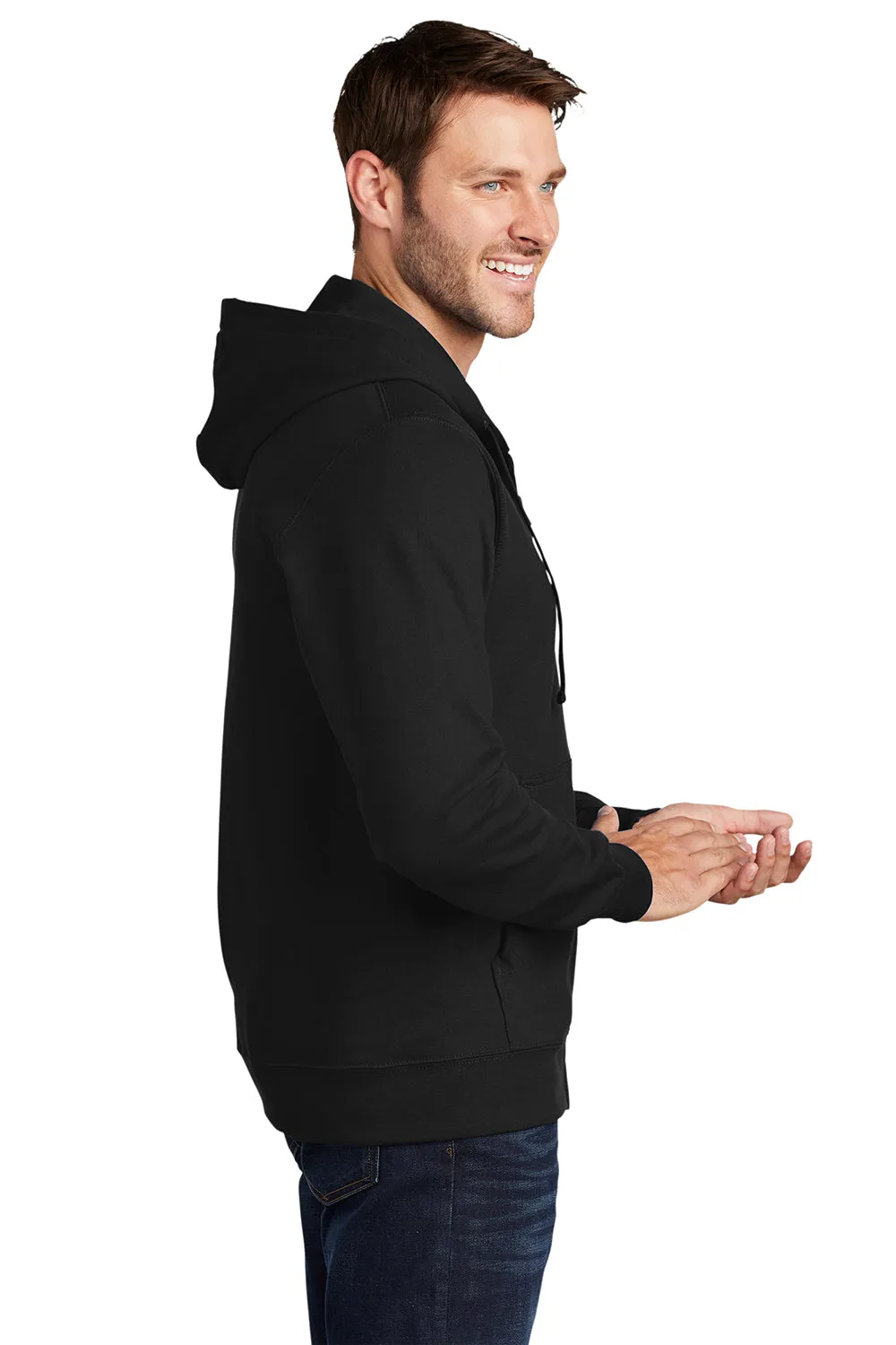 Port & Company Sweat à capuche en polaire pour hommes avec fermeture éclair et poches - Noir intense