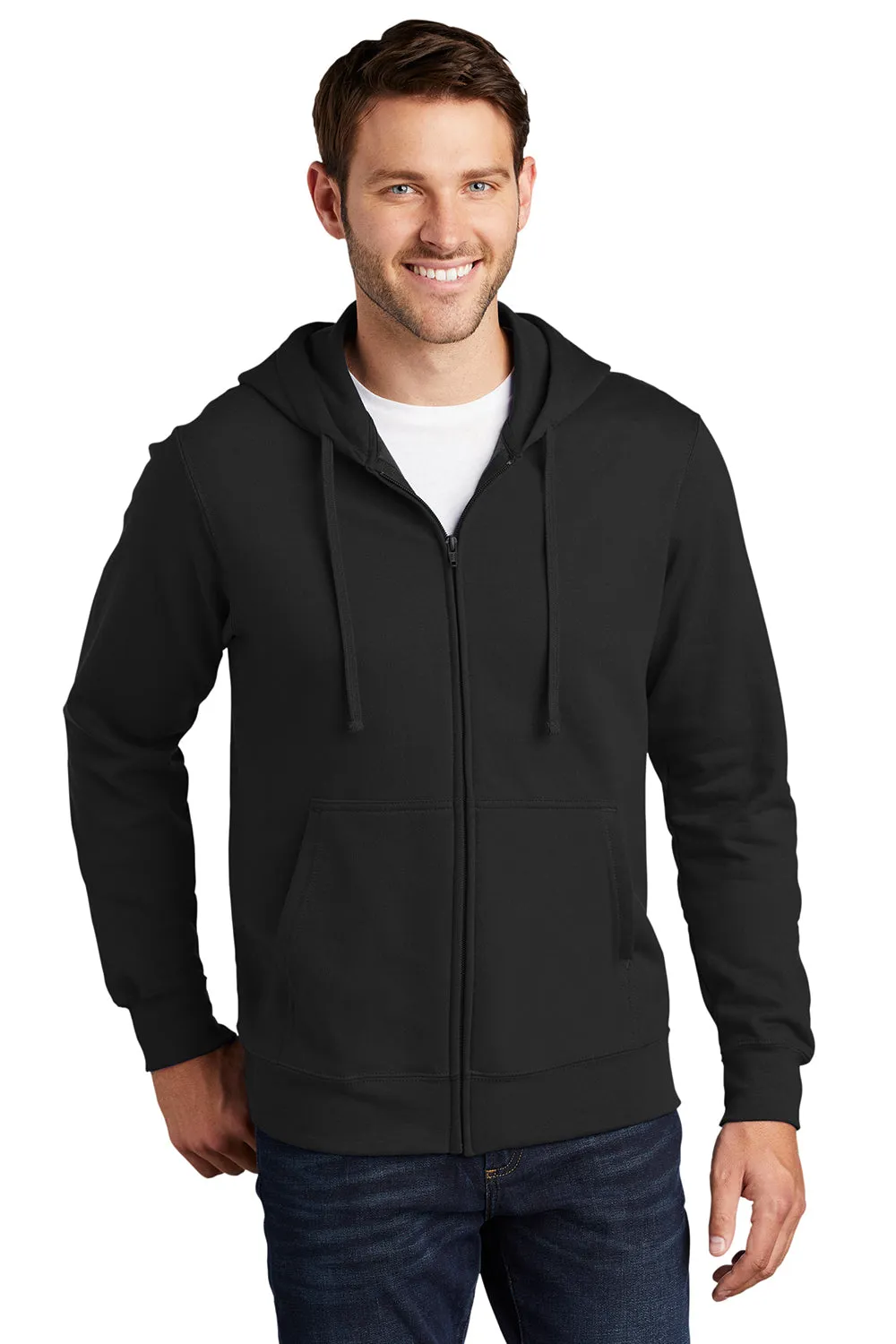 Port & Company Sweat à capuche en polaire pour hommes avec fermeture éclair et poches - Noir intense
