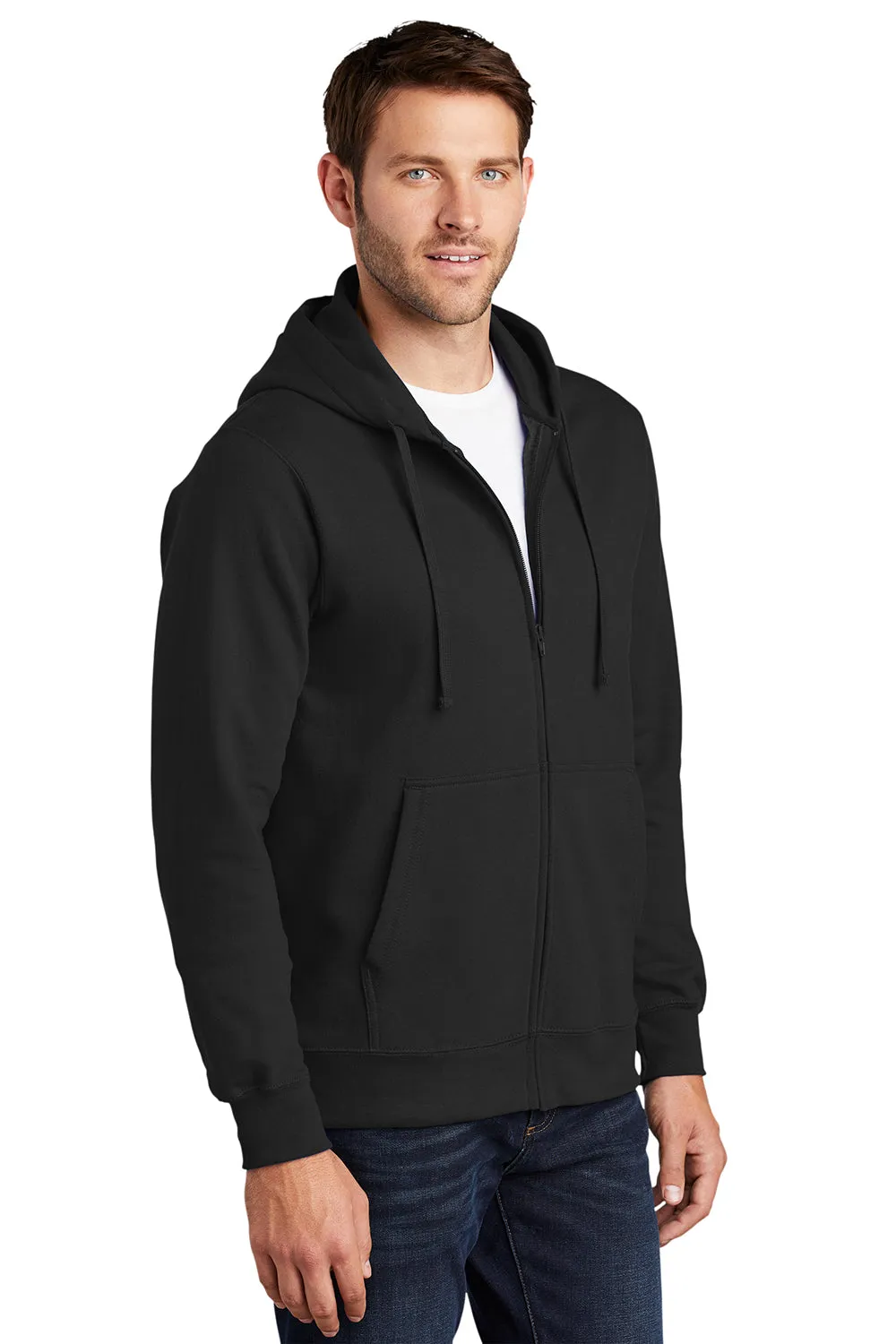 Port & Company Sweat à capuche en polaire pour hommes avec fermeture éclair et poches - Noir intense