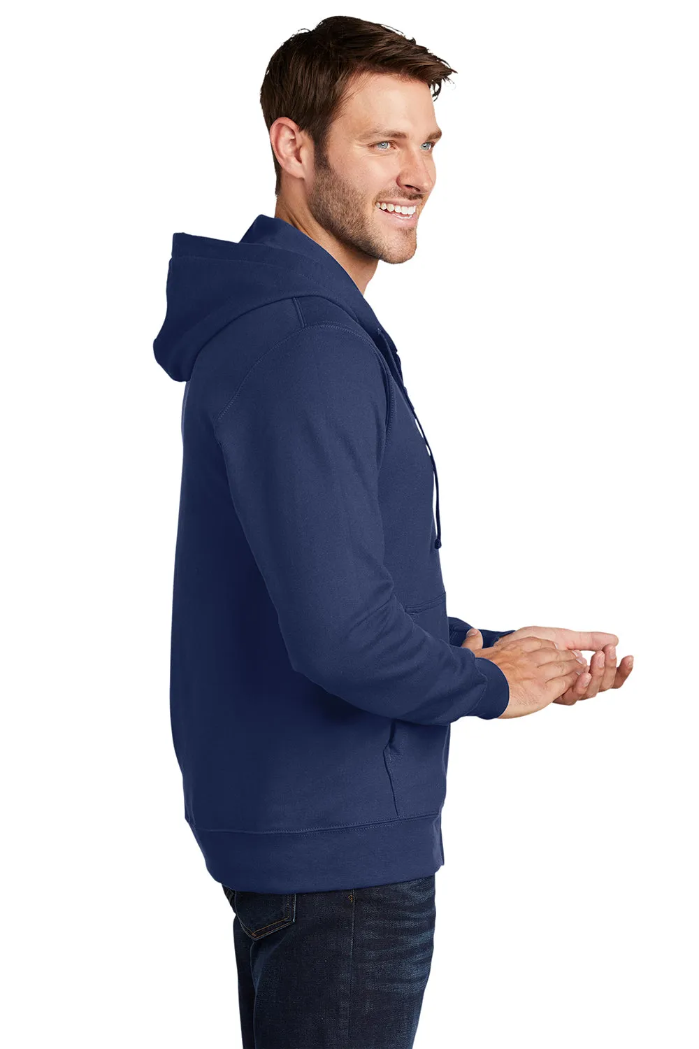Port & Company Sweat à capuche en polaire préféré des hommes avec fermeture éclair complète et poches - Bleu marine d'équipe