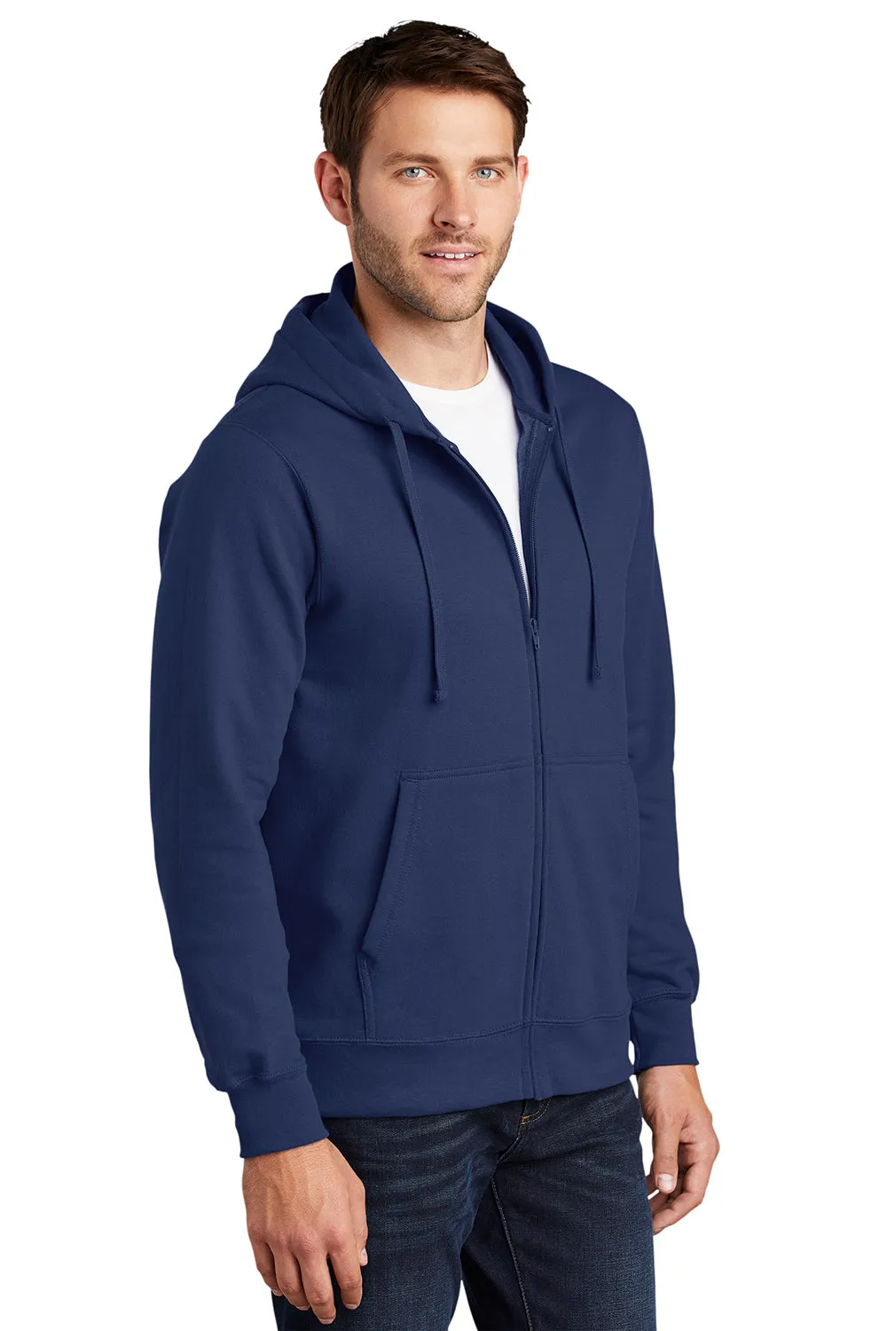 Port & Company Sweat à capuche en polaire préféré des hommes avec fermeture éclair complète et poches - Bleu marine d'équipe