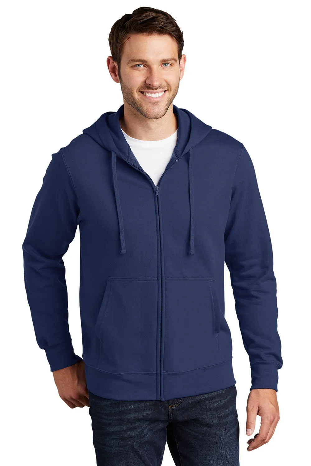 Port & Company Sweat à capuche en polaire préféré des hommes avec fermeture éclair complète et poches - Bleu marine d'équipe