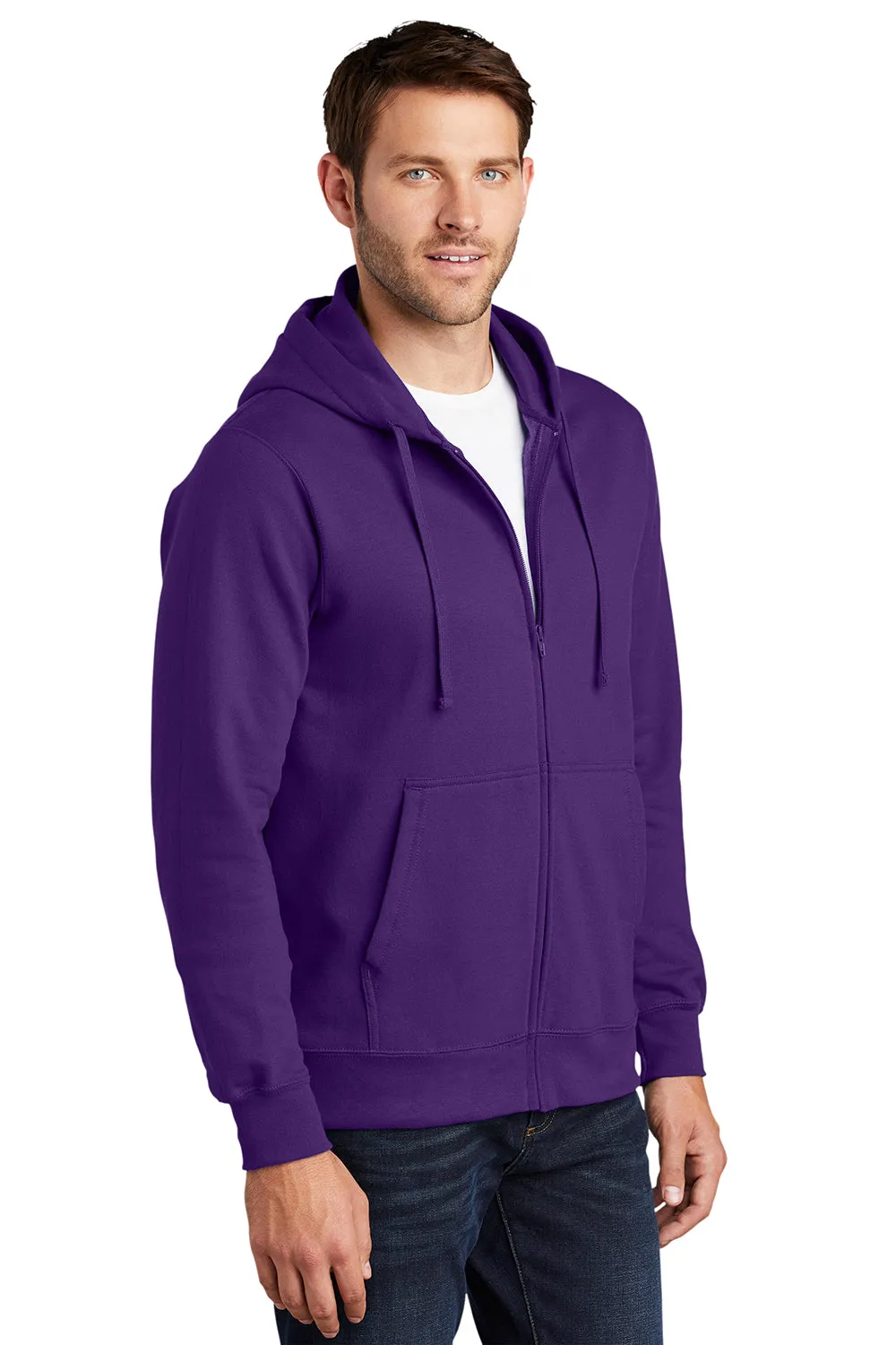 Port & Company Sweat à capuche en polaire pour hommes avec fermeture éclair complète et poches - Violet équipe - Liquidation