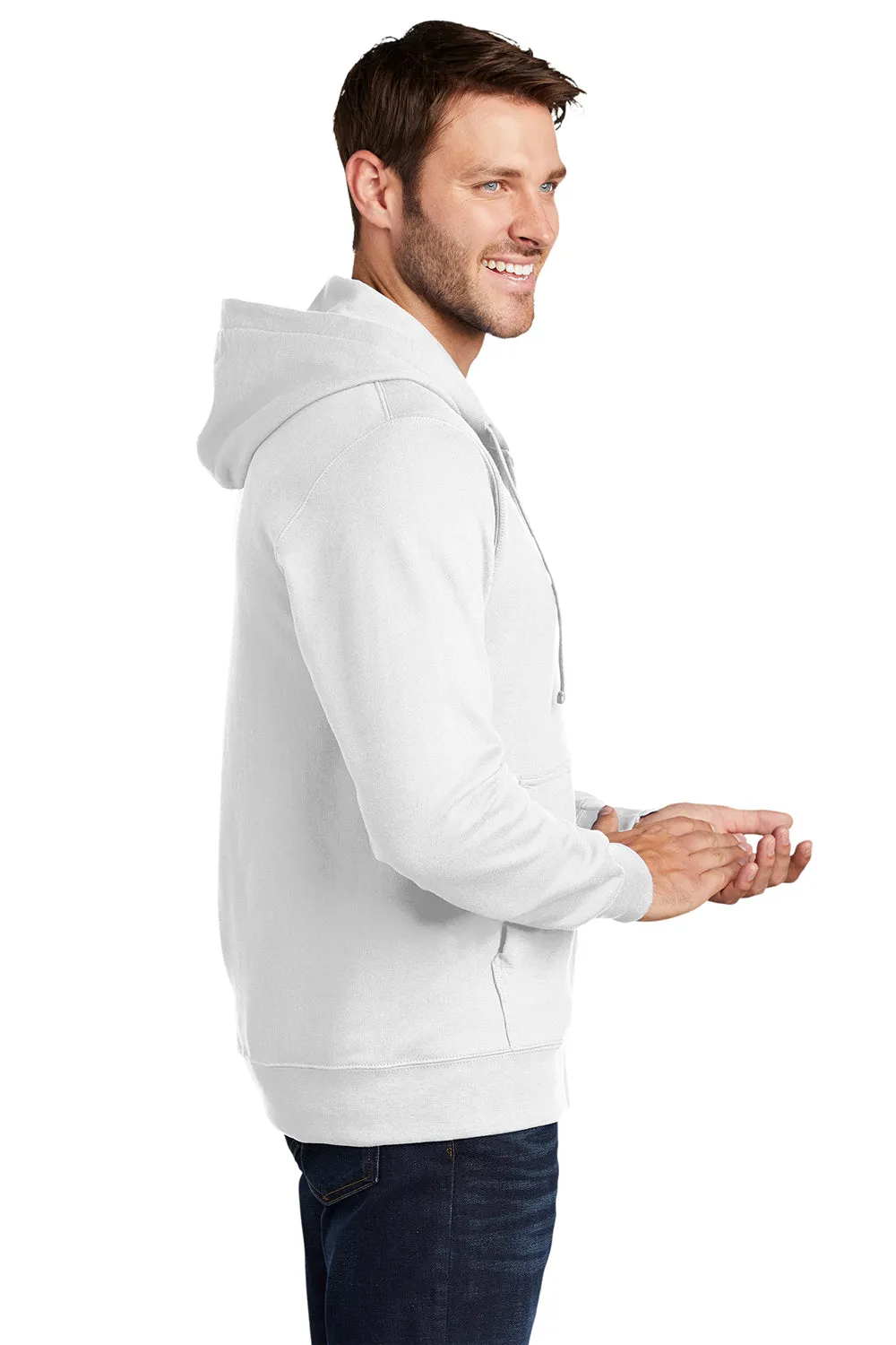 Port & Company Sweat à capuche pour hommes en polaire préféré des fans avec fermeture éclair complète et poches - Blanc