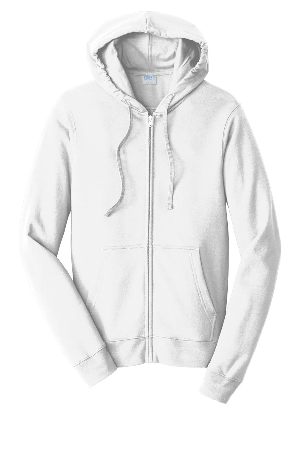 Port & Company Sweat à capuche pour hommes en polaire préféré des fans avec fermeture éclair complète et poches - Blanc