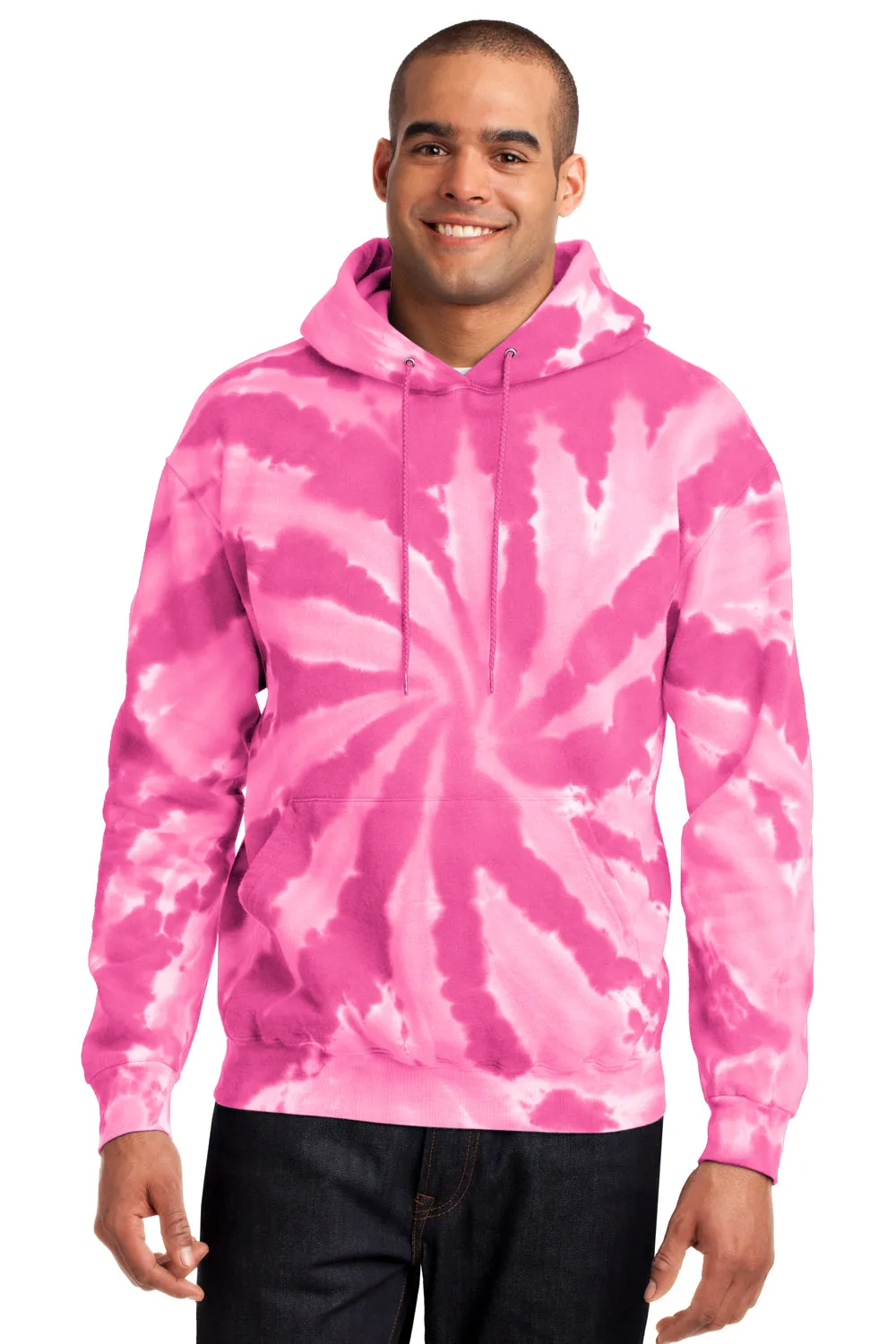Port & Company Sweat-shirt à capuche en polaire tie-dye pour homme avec poche kangourou - Rose