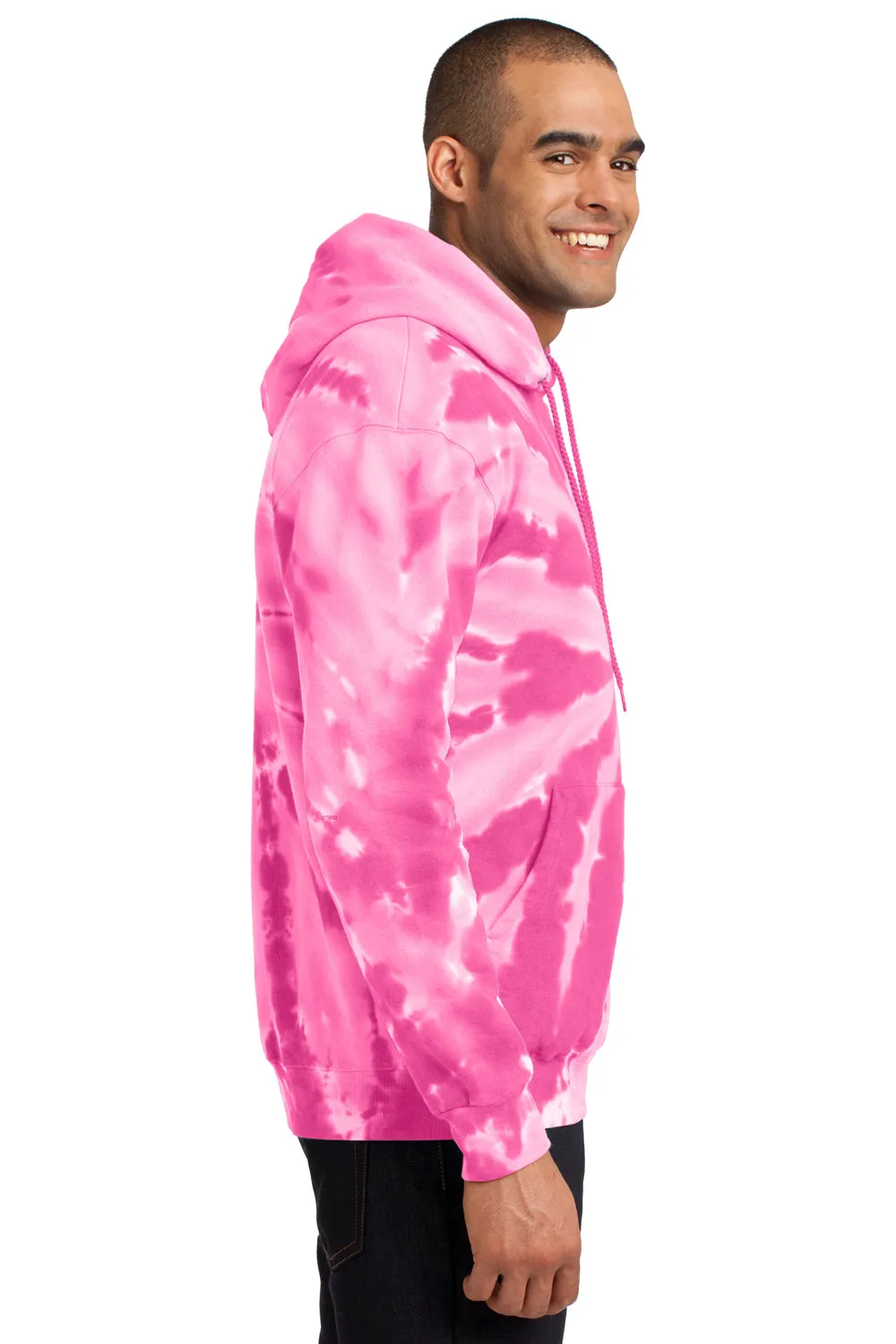Port & Company Sweat-shirt à capuche en polaire tie-dye pour homme avec poche kangourou - Rose