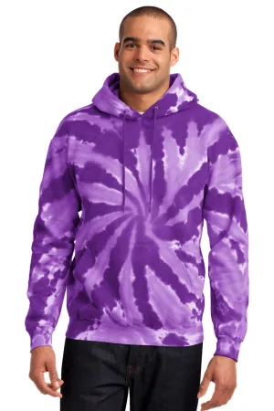 Port & Company Mens Tie-Dye Fleece Hooded Sweatshirt Hoodie w/ Pouch Pocket - Purple