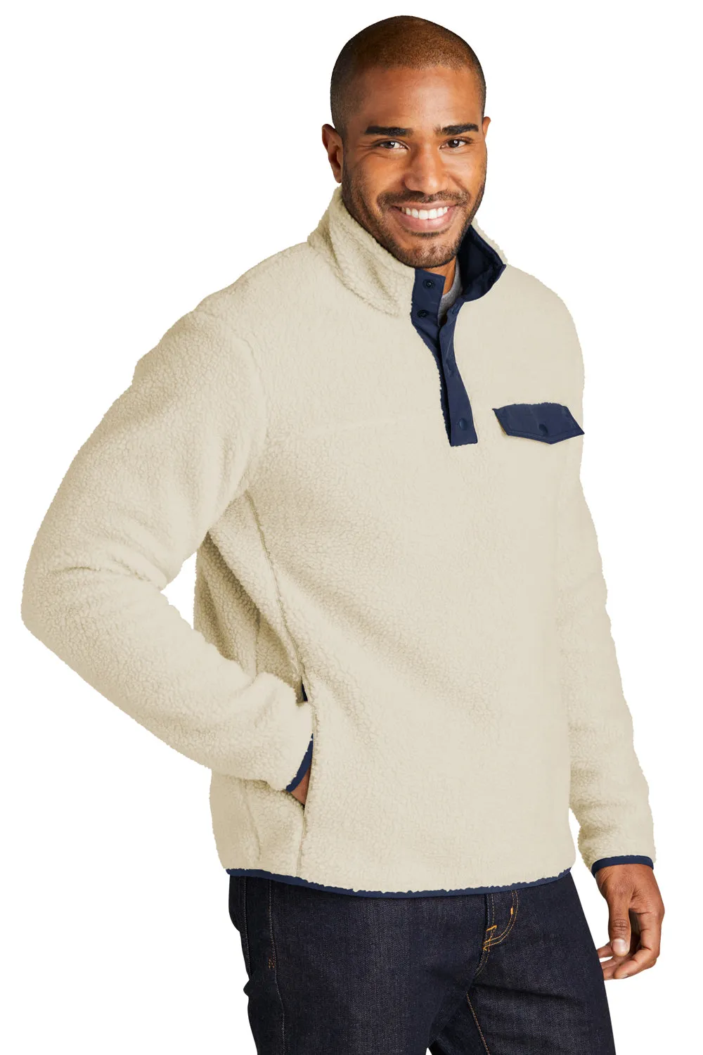 Pull à capuche 1/4 zip pour hommes Port Authority avec poches - Avoine/Bleu marine
