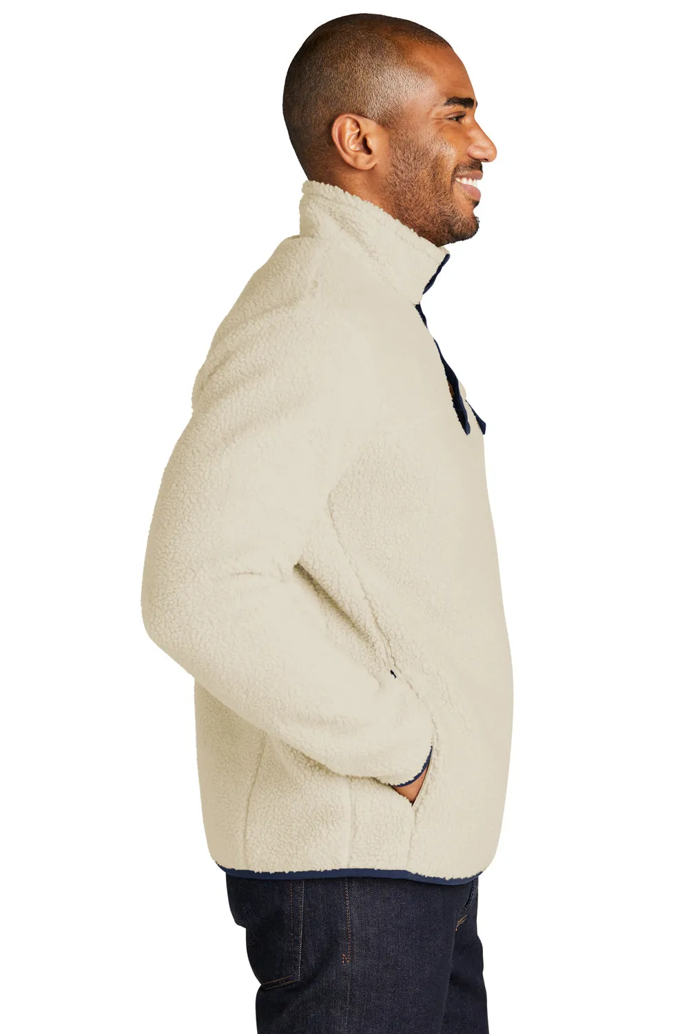 Pull à capuche 1/4 zip pour hommes Port Authority avec poches - Avoine/Bleu marine