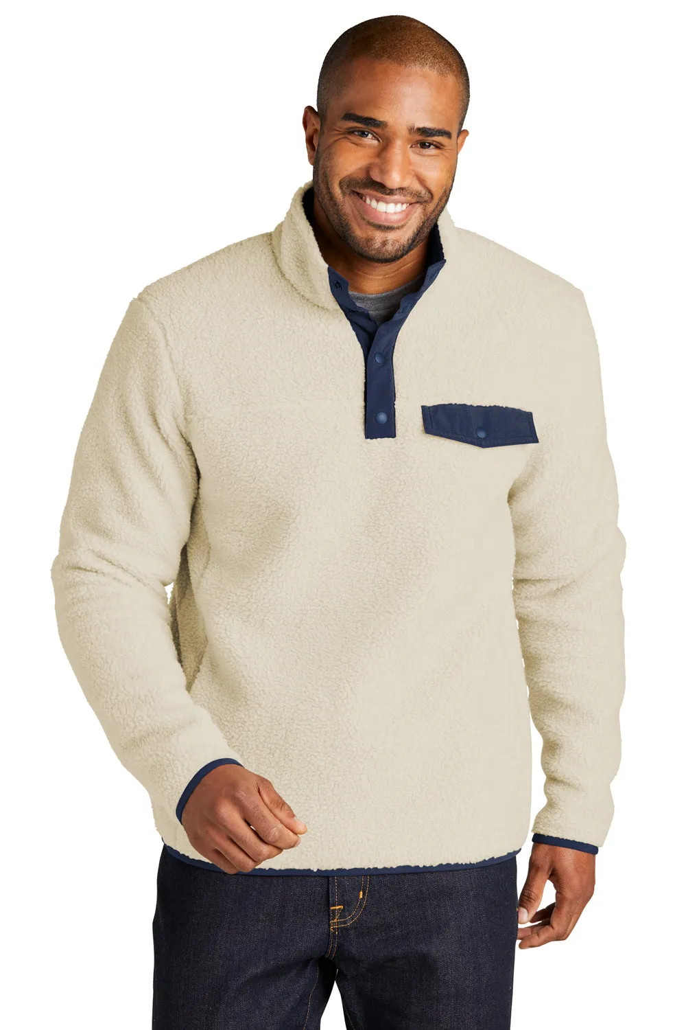 Pull à capuche 1/4 zip pour hommes Port Authority avec poches - Avoine/Bleu marine