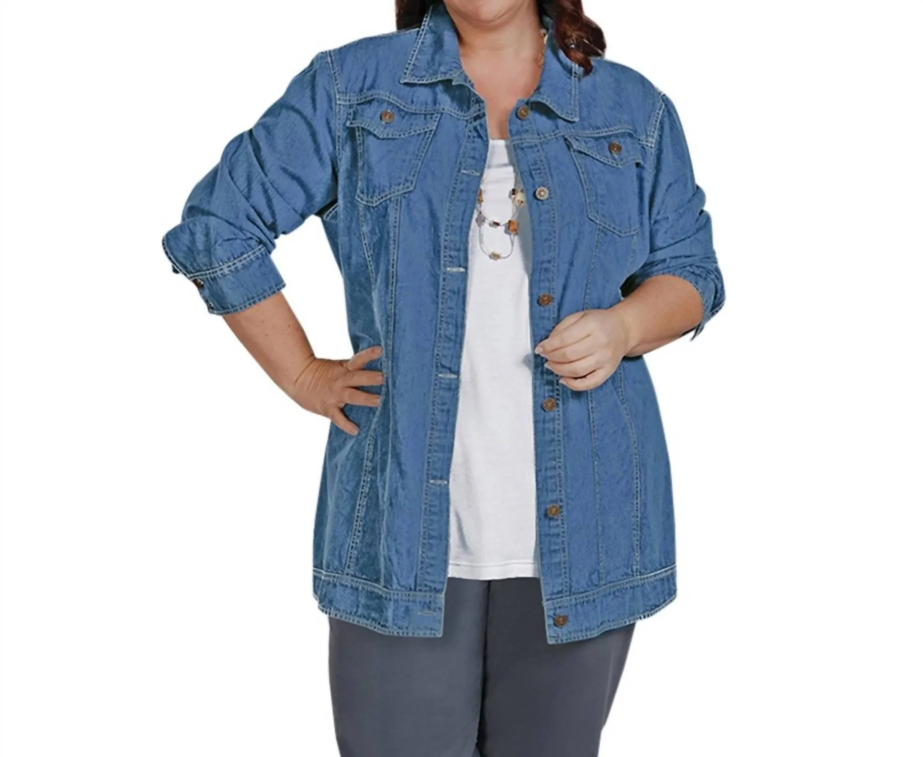 Veste en denim Rydel à manches longues premium - Taille grande en denim lavage clair