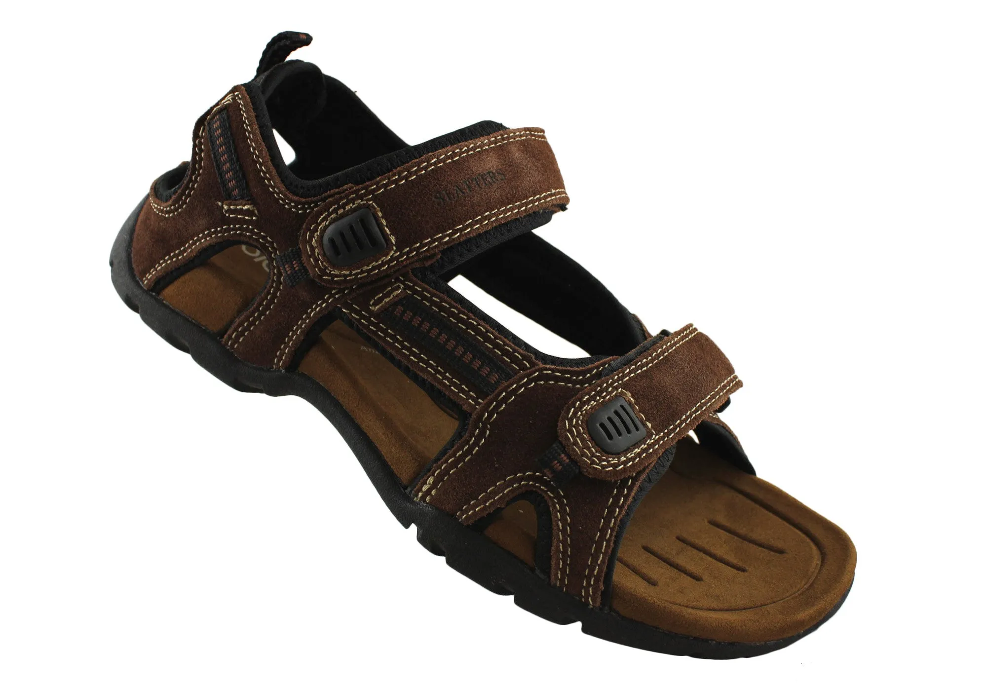 Sandales confortables en cuir pour hommes Slatters Broome II avec brides réglables - Chaussures Slatters