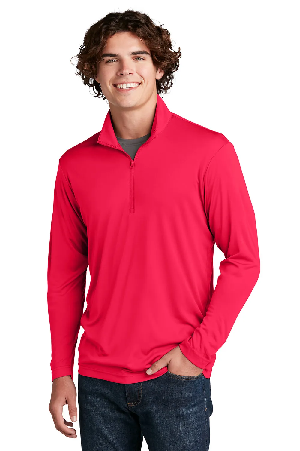Sport-Tek Sweat-shirt à col 1/4 zip pour homme évacuant l'humidité - Rouge véritable