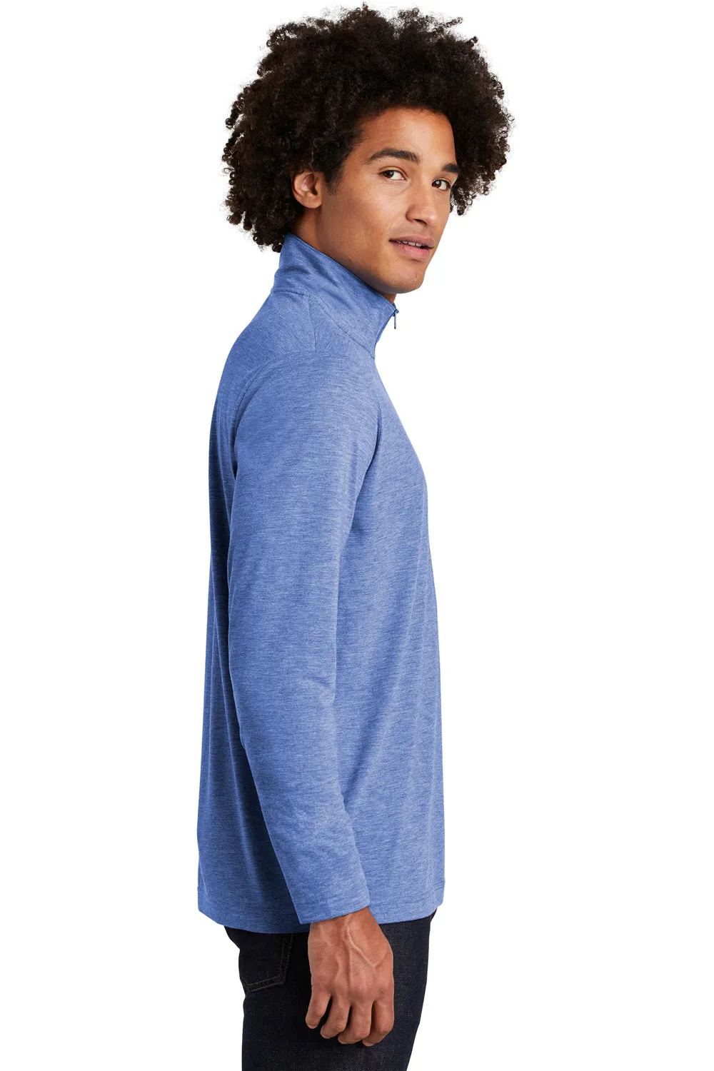 Sport-Tek Sweat-shirt Homme à col 1/4 zip respirant - Bleu royal chiné