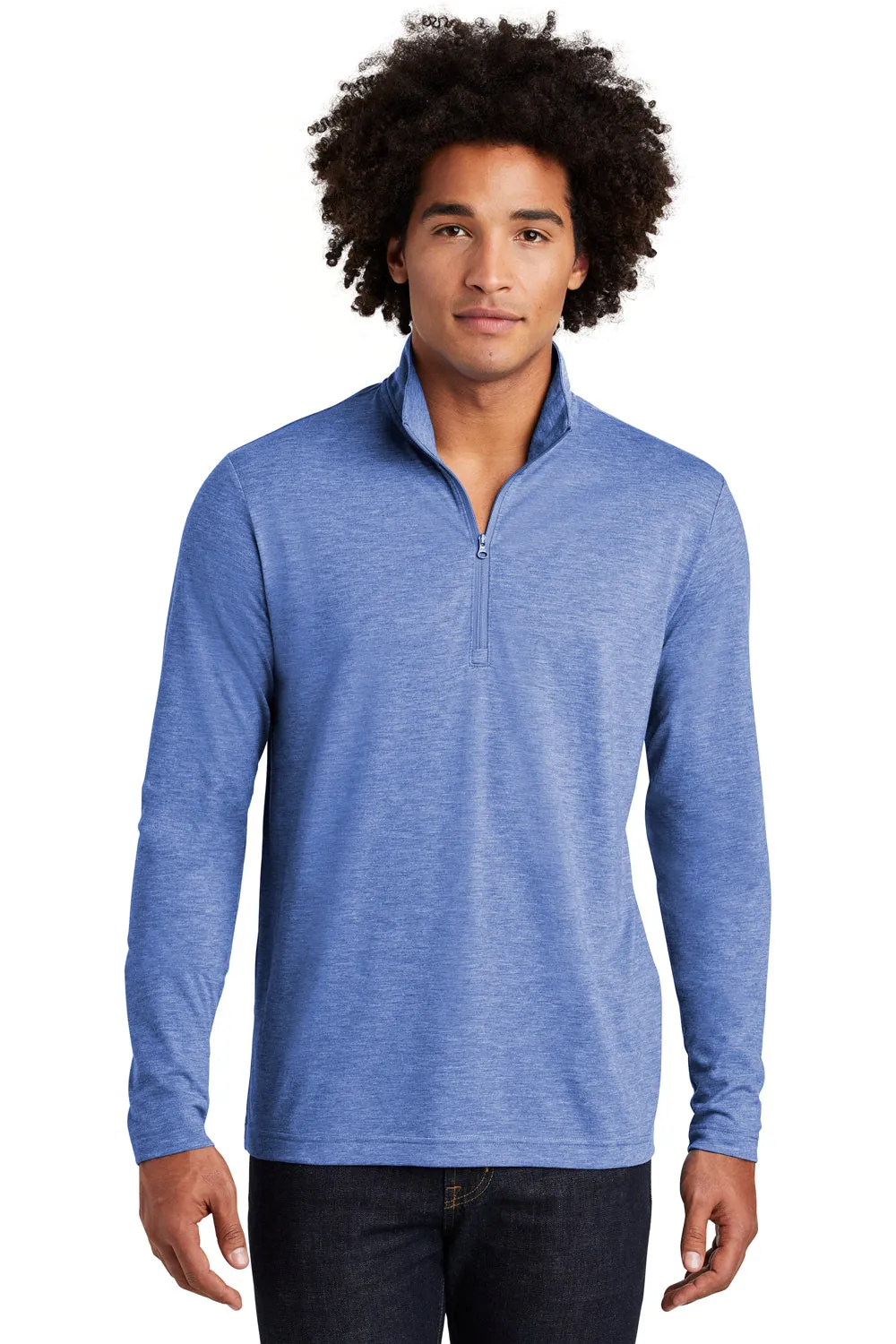 Sport-Tek Sweat-shirt Homme à col 1/4 zip respirant - Bleu royal chiné