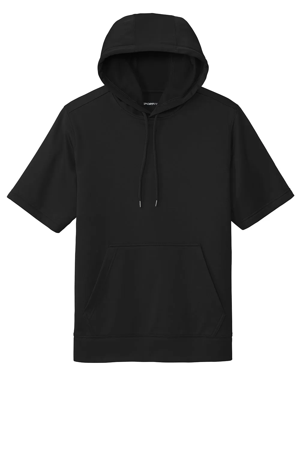 Sport-Tek Sweat à capuche pour homme en polaire respirante à manches courtes avec poche kangourou - Noir
