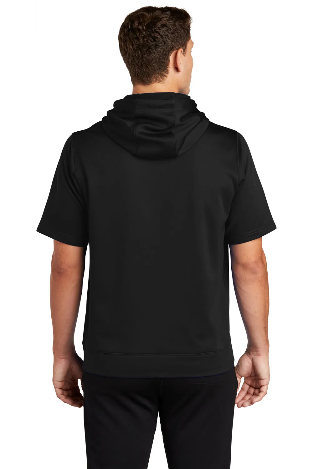 Sport-Tek Sweat à capuche pour homme en polaire respirante à manches courtes avec poche kangourou - Noir