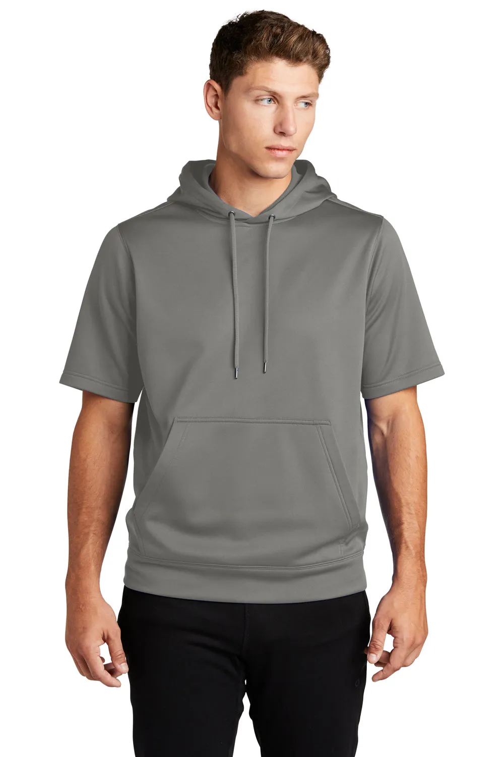 Sport-Tek Sweat à capuche pour homme à manches courtes en polaire respirante avec poche kangourou - Gris fumée foncé