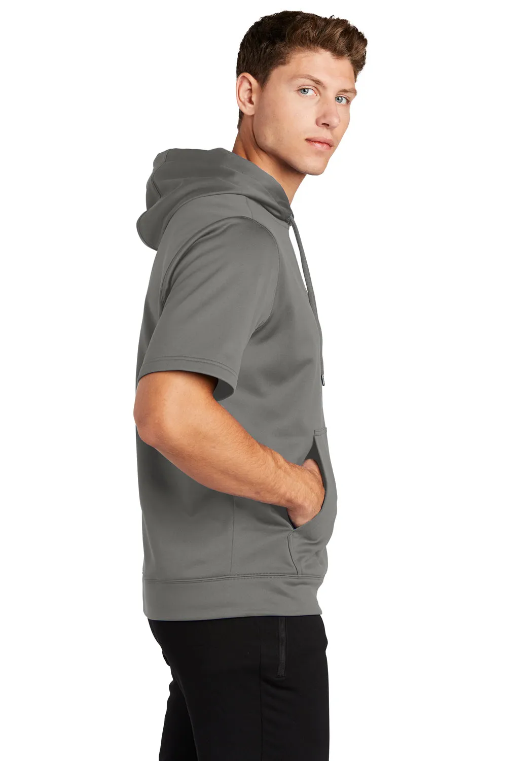 Sport-Tek Sweat à capuche pour homme à manches courtes en polaire respirante avec poche kangourou - Gris fumée foncé