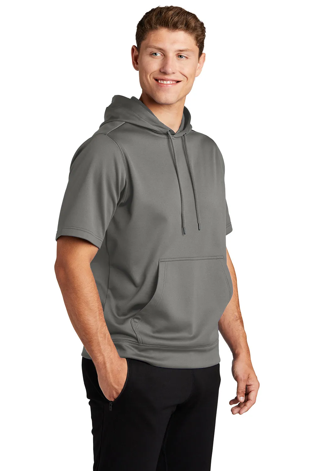 Sport-Tek Sweat à capuche pour homme à manches courtes en polaire respirante avec poche kangourou - Gris fumée foncé
