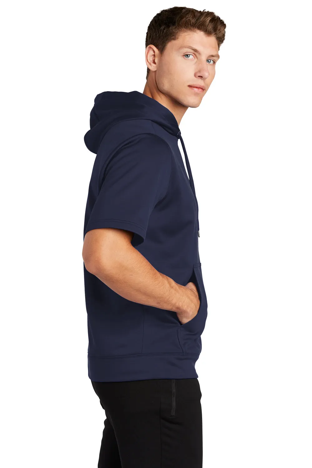 Sport-Tek Sweat à capuche pour homme à manches courtes en polaire respirante avec poche kangourou - Bleu marine