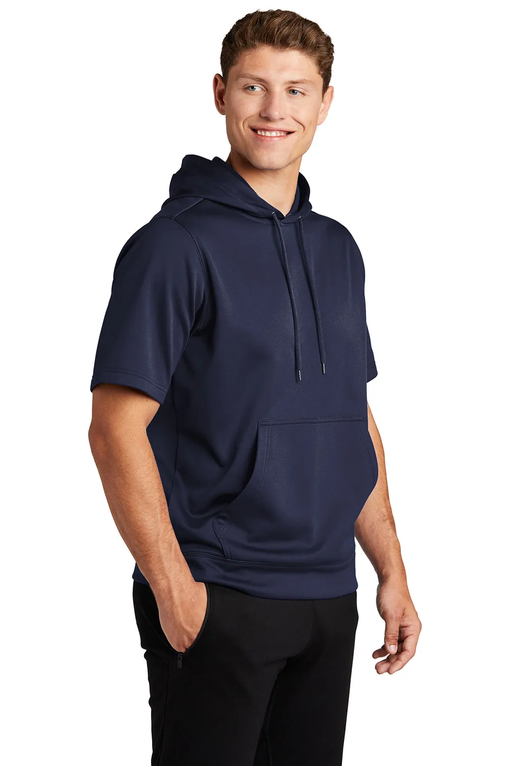 Sport-Tek Sweat à capuche pour homme à manches courtes en polaire respirante avec poche kangourou - Bleu marine