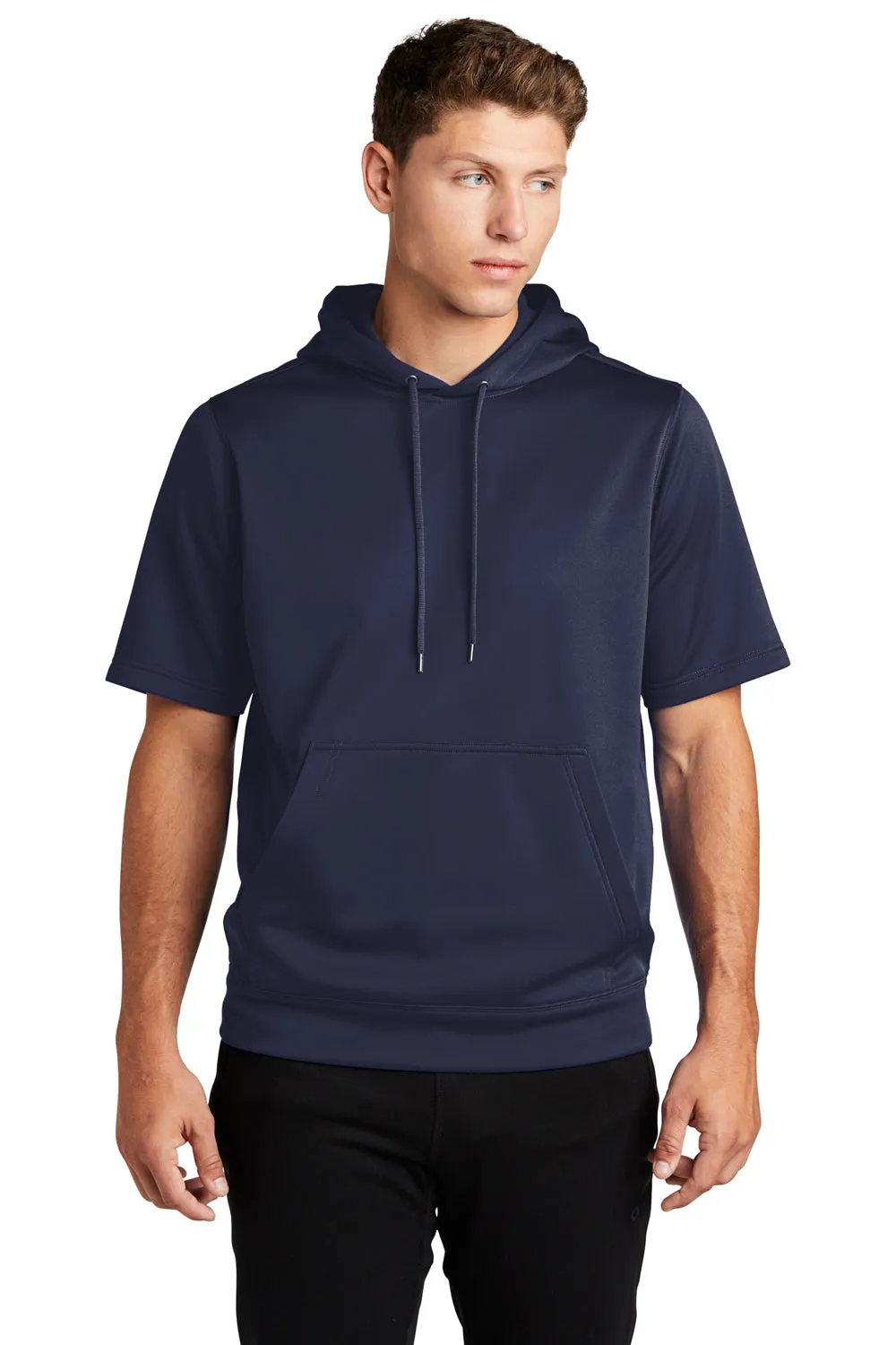 Sport-Tek Sweat à capuche pour homme à manches courtes en polaire respirante avec poche kangourou - Bleu marine