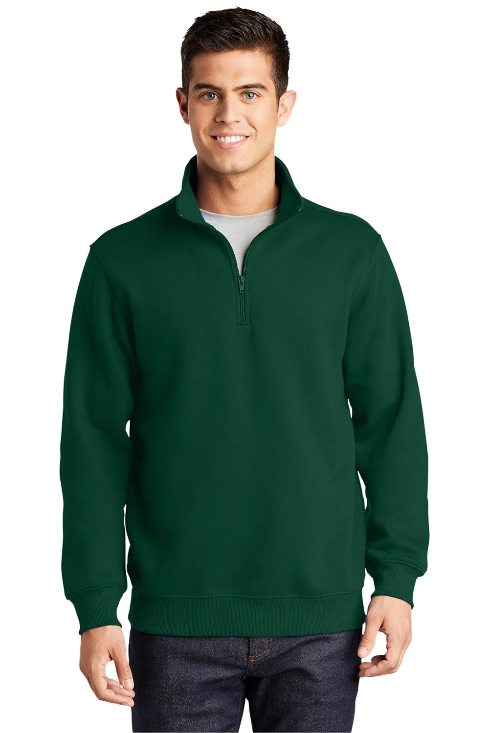 Sport-Tek Sweat-shirt Homme Résistant au Rétrécissement avec Fermeture 1/4 Zip - Vert Forêt