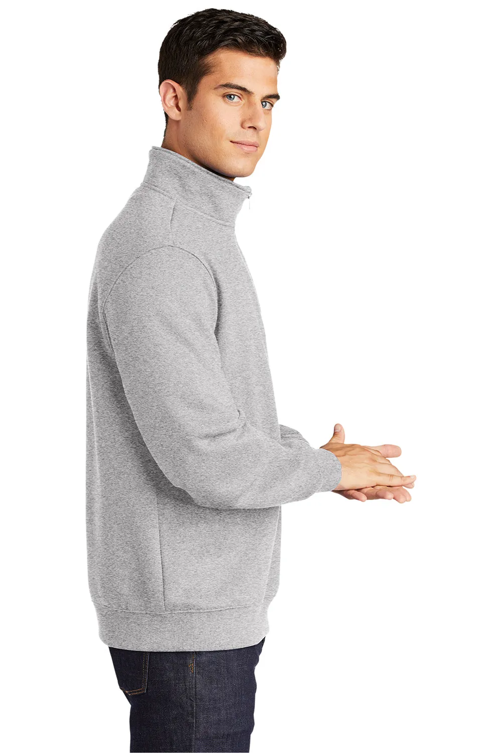 Sport-Tek Sweat-shirt Homme Résistant au Rétrécissement avec Fermeture 1/4 Zip - Gris Chiné