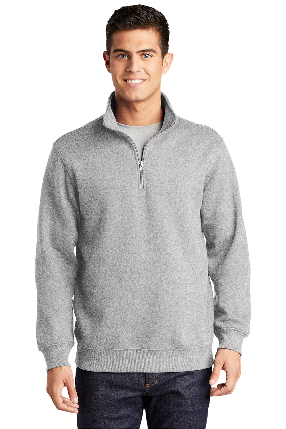 Sport-Tek Sweat-shirt Homme Résistant au Rétrécissement avec Fermeture 1/4 Zip - Gris Chiné