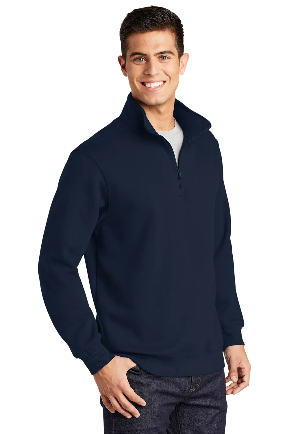 Sport-Tek Sweat-shirt Homme Résistant au Rétrécissement avec Fermeture 1/4 Zip - Bleu Marine