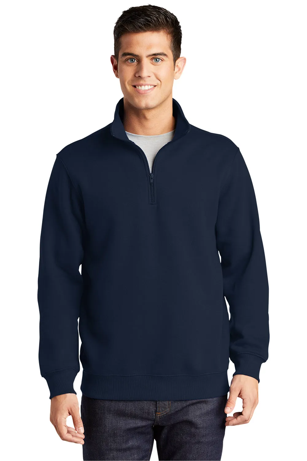 Sport-Tek Sweat-shirt Homme Résistant au Rétrécissement avec Fermeture 1/4 Zip - Bleu Marine