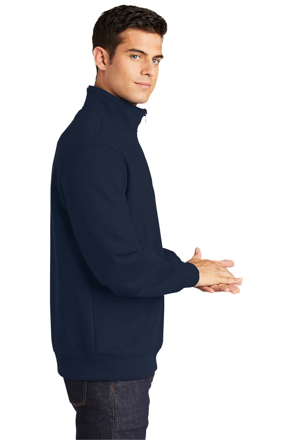 Sport-Tek Sweat-shirt Homme Résistant au Rétrécissement avec Fermeture 1/4 Zip - Bleu Marine