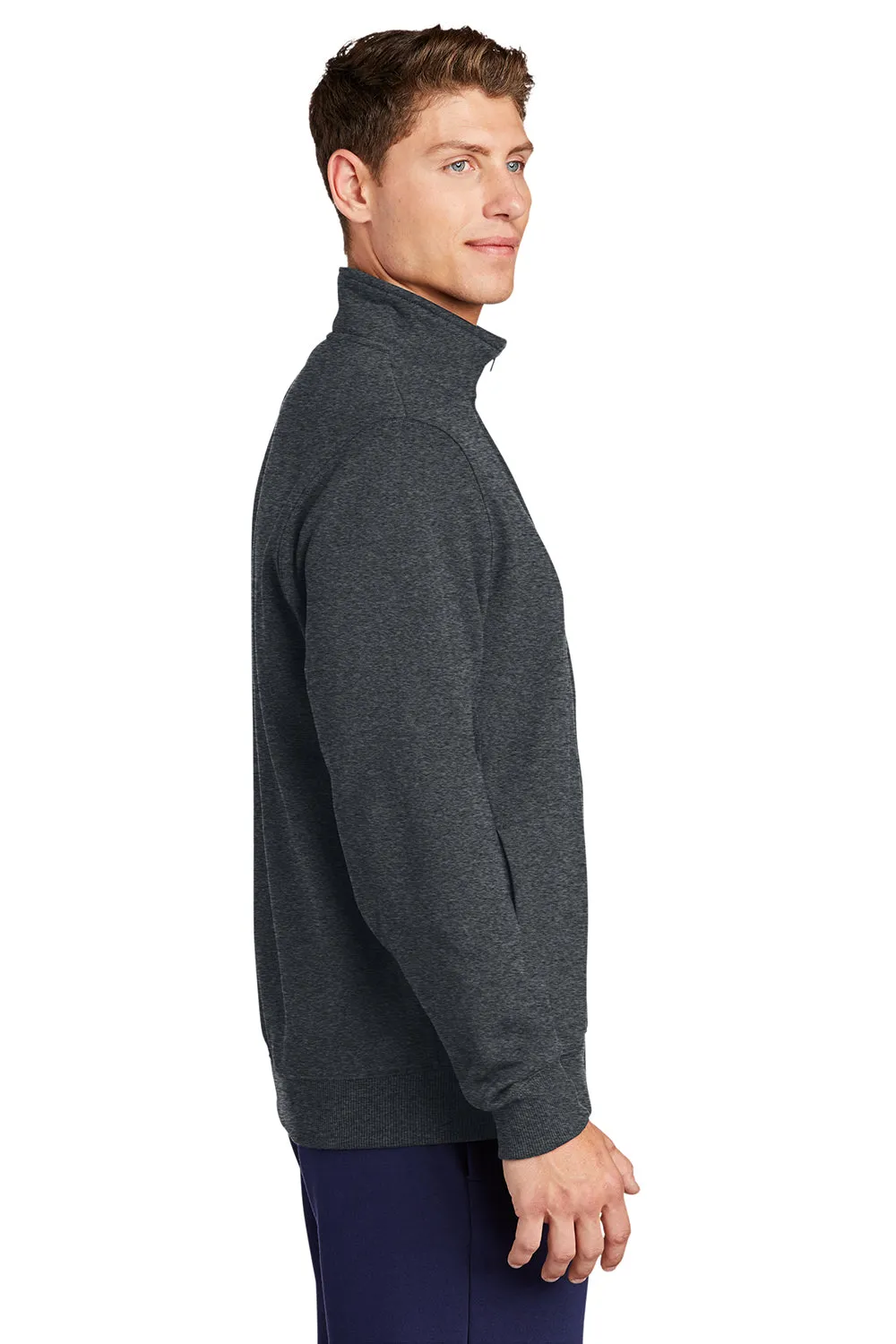 Sport-Tek Sweat-shirt à capuche homme résistant au rétrécissement avec fermeture éclair et poches - Gris graphite chiné