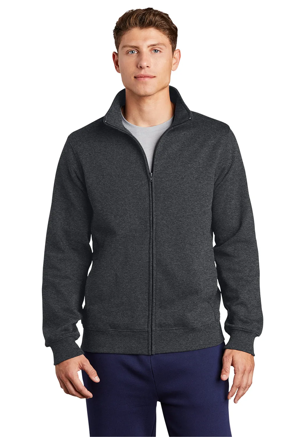 Sport-Tek Sweat-shirt à capuche homme résistant au rétrécissement avec fermeture éclair et poches - Gris graphite chiné