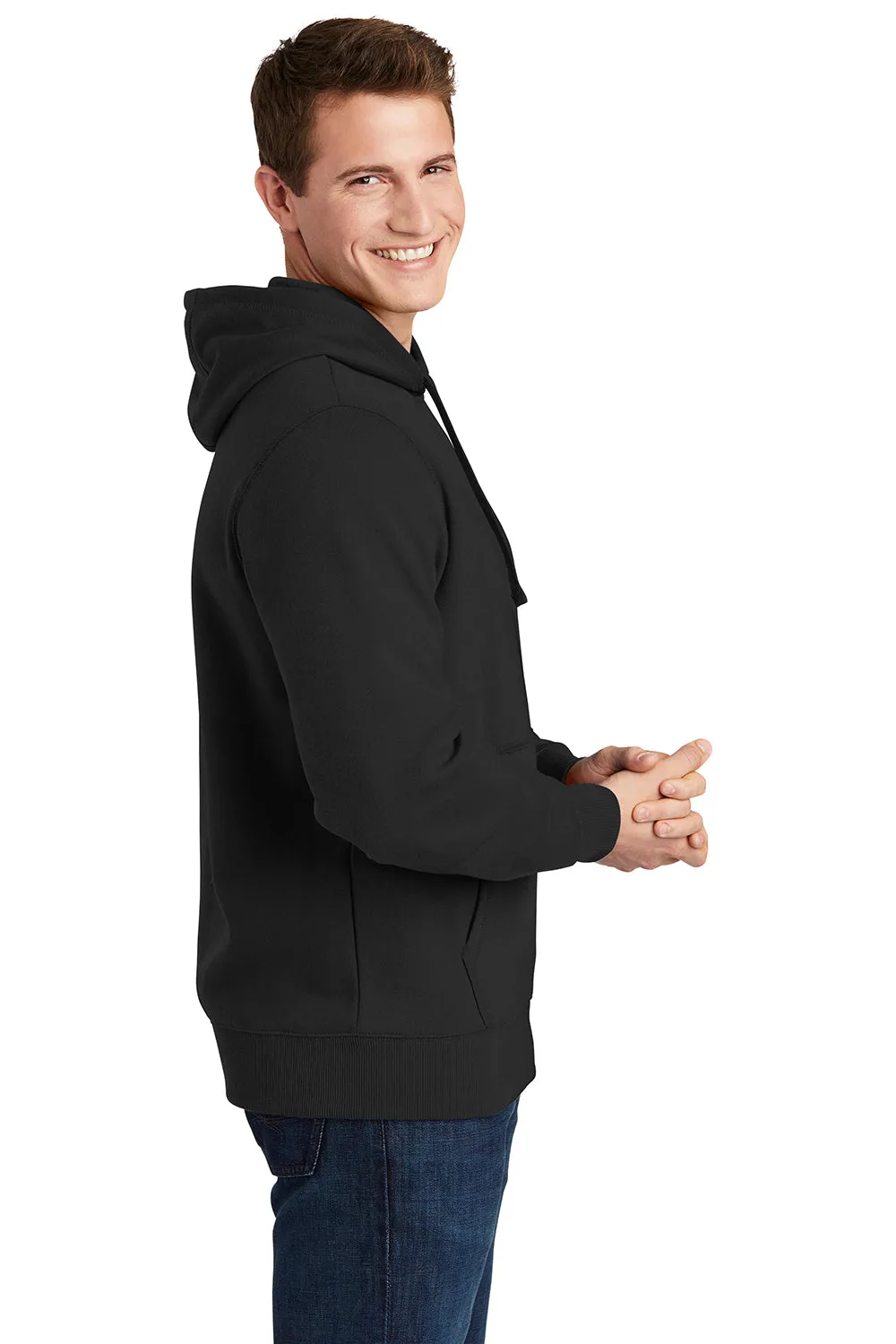 Sport-Tek Sweat à capuche pour homme en polaire anti-rétrécissement avec poche kangourou - Noir