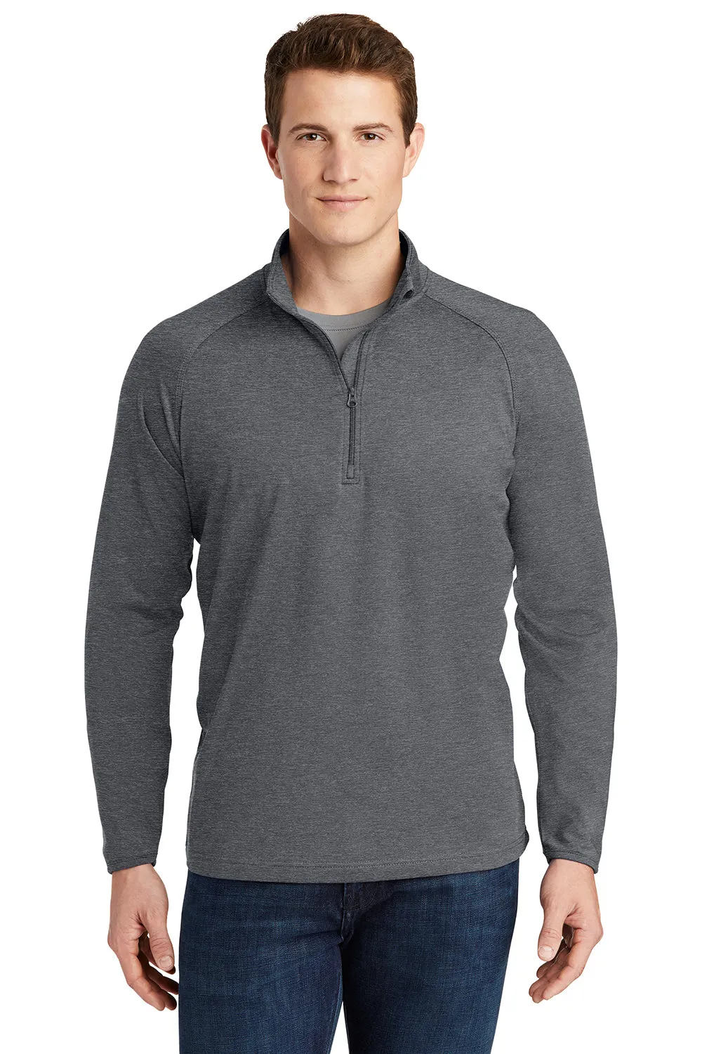 Sport-Tek Sweat-shirt Homme Sport-Wick à Capuche 1/4 Zip Respirant - Gris Charbon Chiné